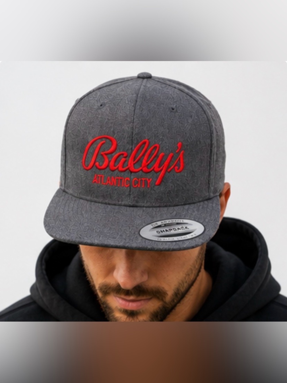 NEW Bally’s Atlantic City Yupoong Snapback Hat Gray Red Embroidered Flat Bill